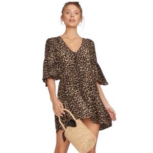 Faithfull the Brand Black Mini V-Neck Cheetah Dress